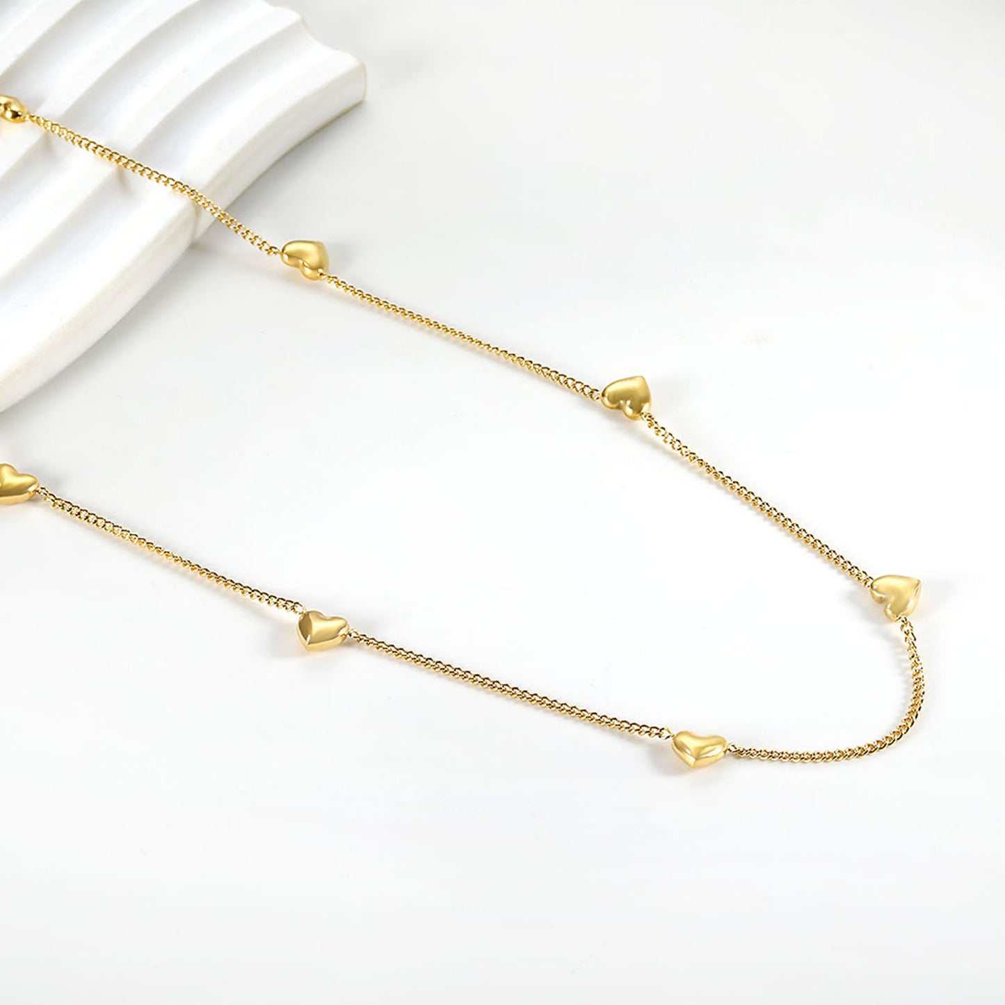 Puffy Heart Station Necklace - 18k Gold Plated
