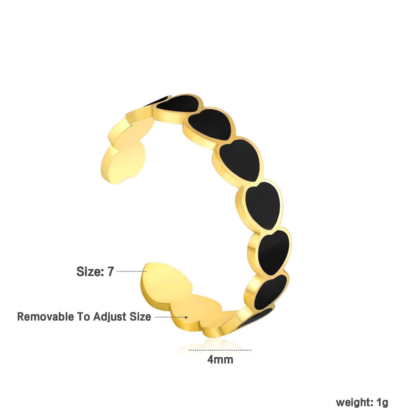Enamel Heart Band Ring - 18k Gold Plated