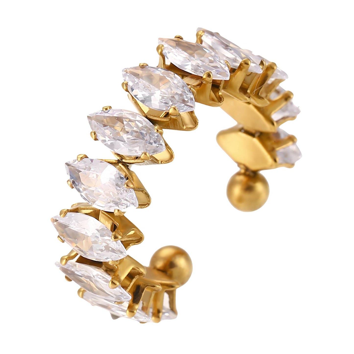Adjustable Marquise Crystal Leaf Ring - 18k Gold Plated