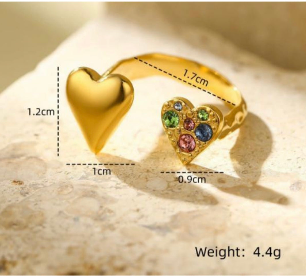 Adjustable Double Heart Ring - 18k Gold Plated