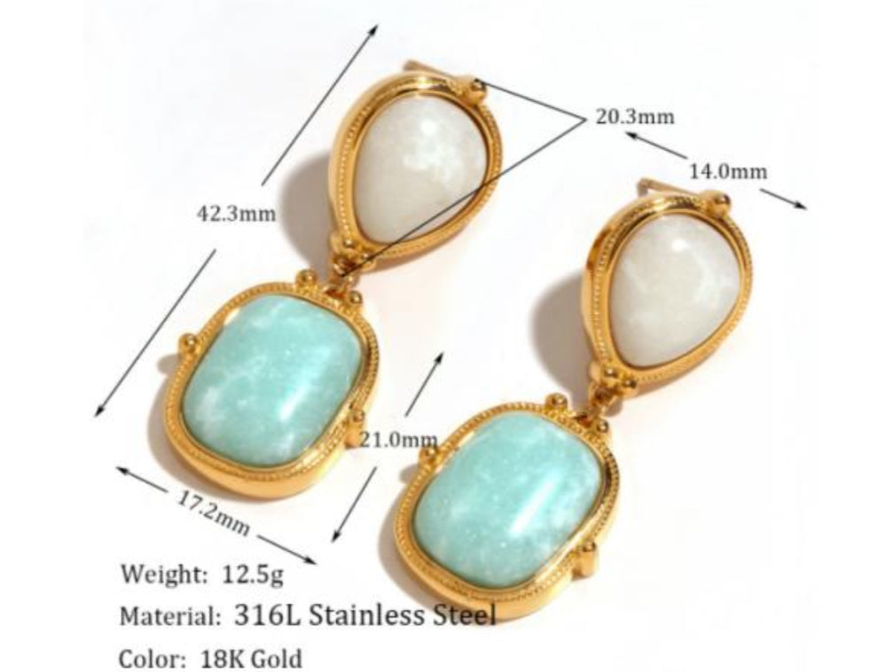 Mint Green Amazonite Drop Earrings - 18k Gold Plated
