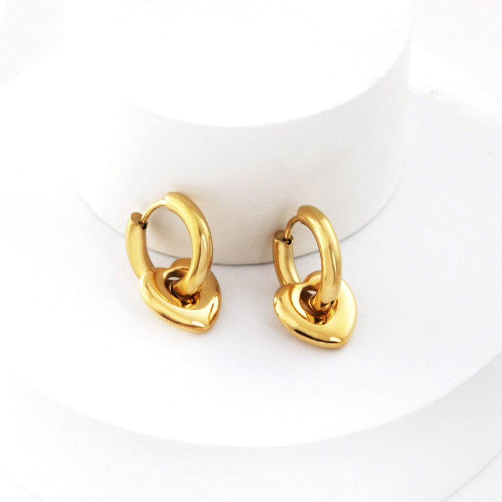 Puffy Heart Charm Hoop Earrings - 18k Gold