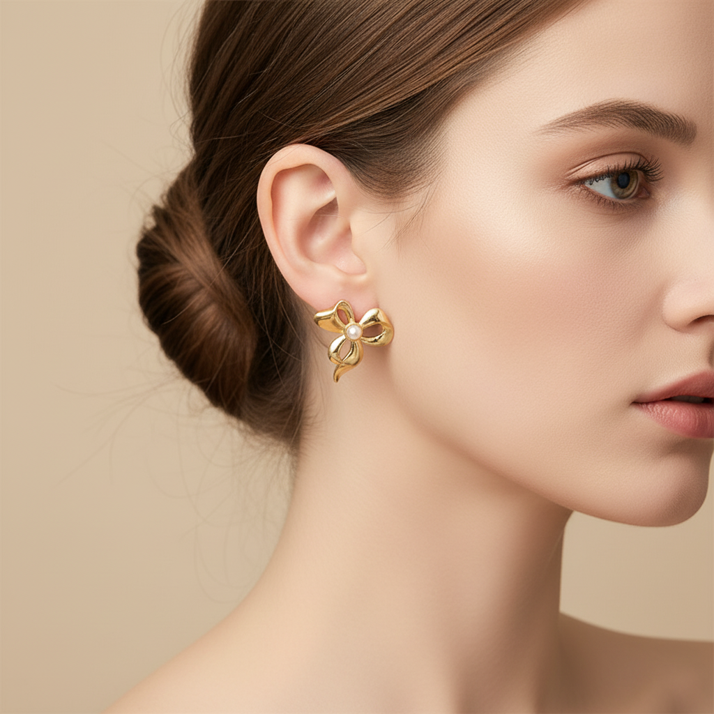 Pearl Flower Stud Earrings - 18k Gold Plated