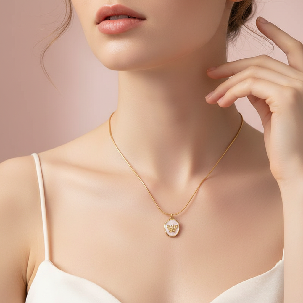 Pink Whisper Butterfly Necklace - 18k Gold Plated