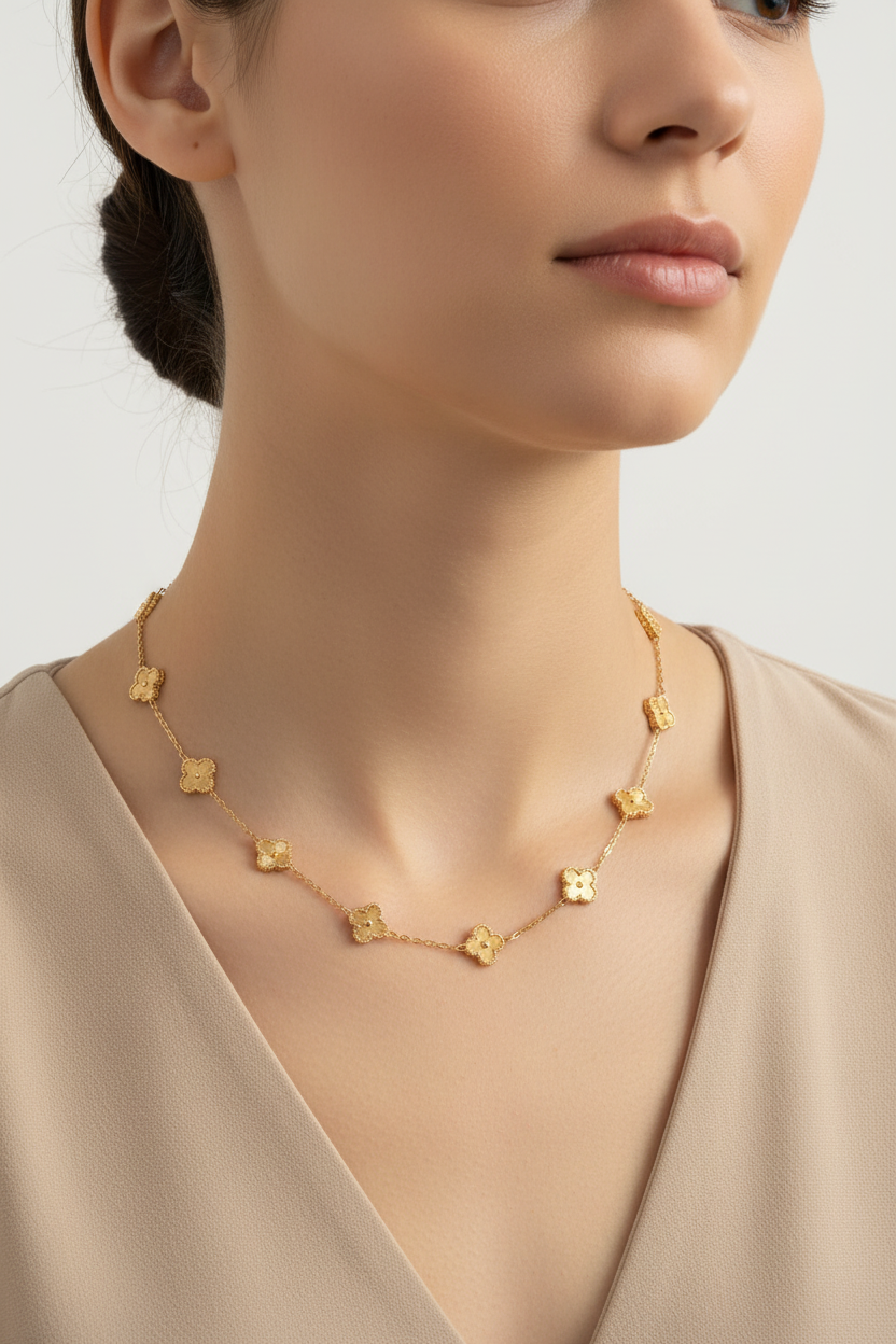 10 Motif Clover Necklace on Model
