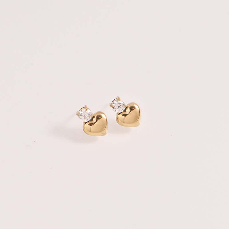Gold Heart Crystal Stud Earrings - 18k Gold Plated
