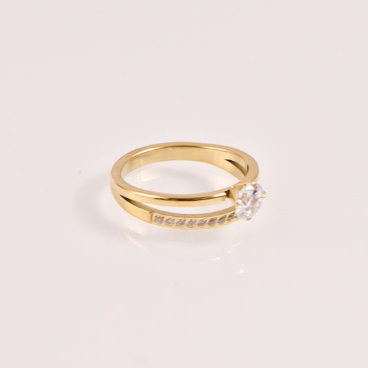 Crystal Solitaire Double Band Ring - 18k Gold Plated