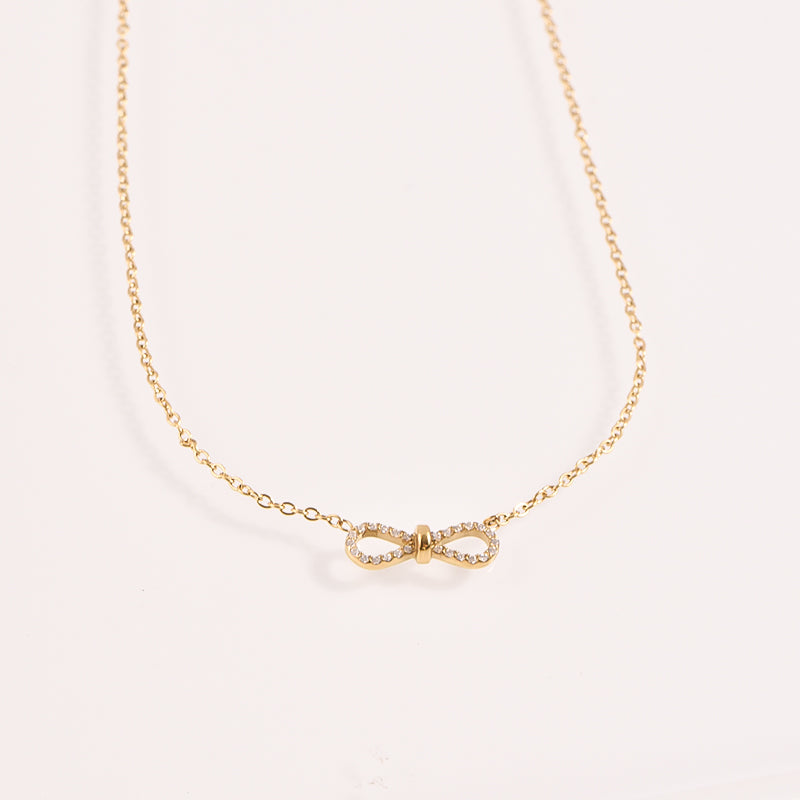 Crystal Bow Pendant Necklace - 18k Gold Plated