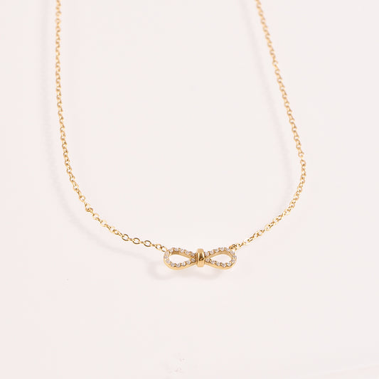 Crystal Bow Pendant Necklace - 18k Gold Plated