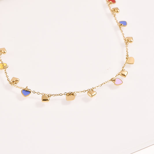 Colorful Heart Charm Necklace - 18k Gold Plated