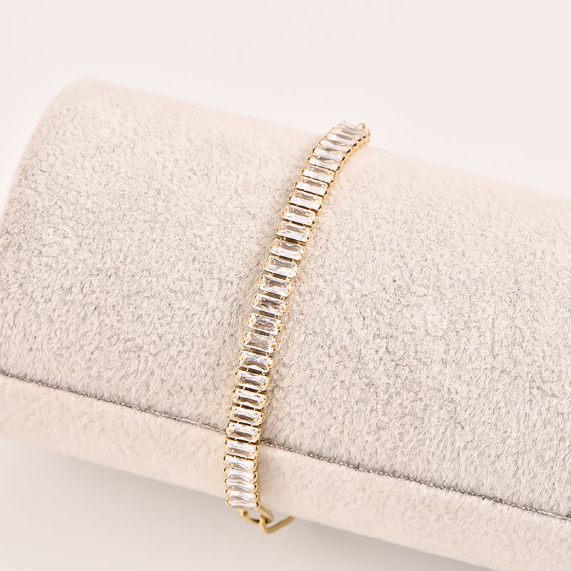 Baguette Crystal Tennis Bracelet - 18k Gold Plated