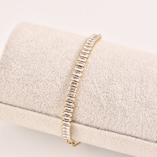 Baguette Crystal Tennis Bracelet - 18k Gold Plated