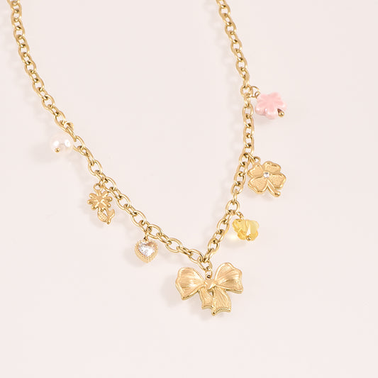 Bow Charm Necklace - 18k Gold Plated