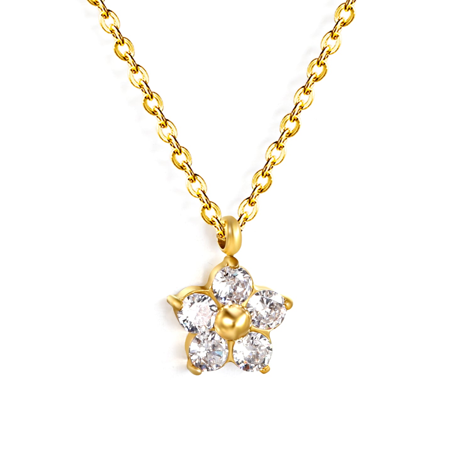 Crystal Flower Pendant Necklace - 18k Gold