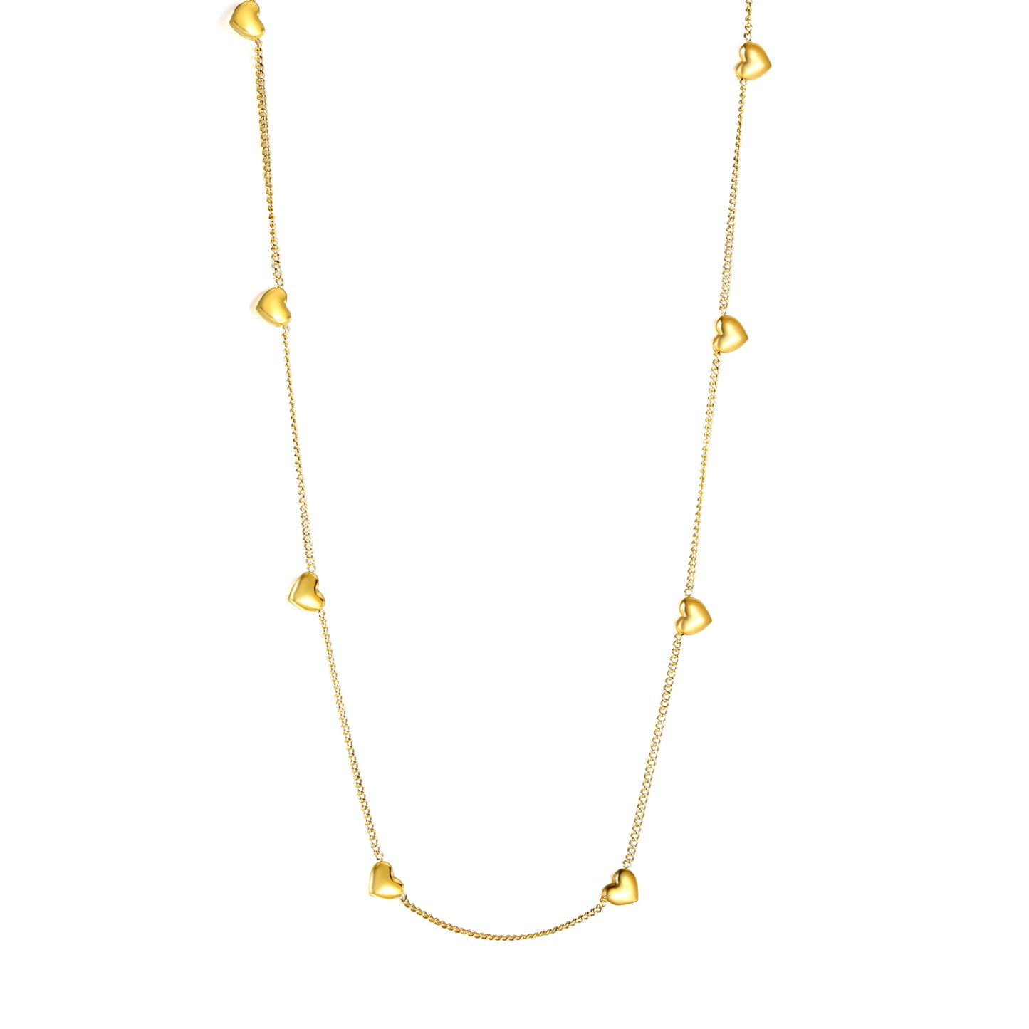 Puffy Heart Station Necklace - 18k Gold Plated