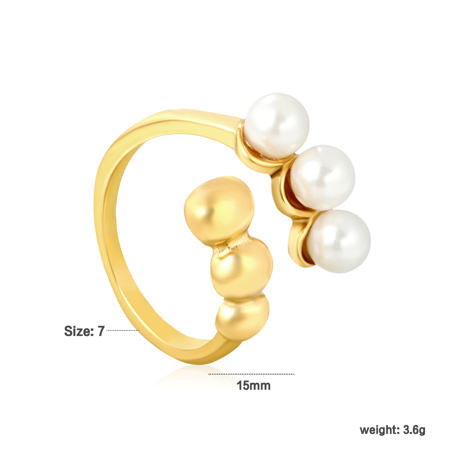 Pearl & Gold Ball Open Ring - 18k Gold