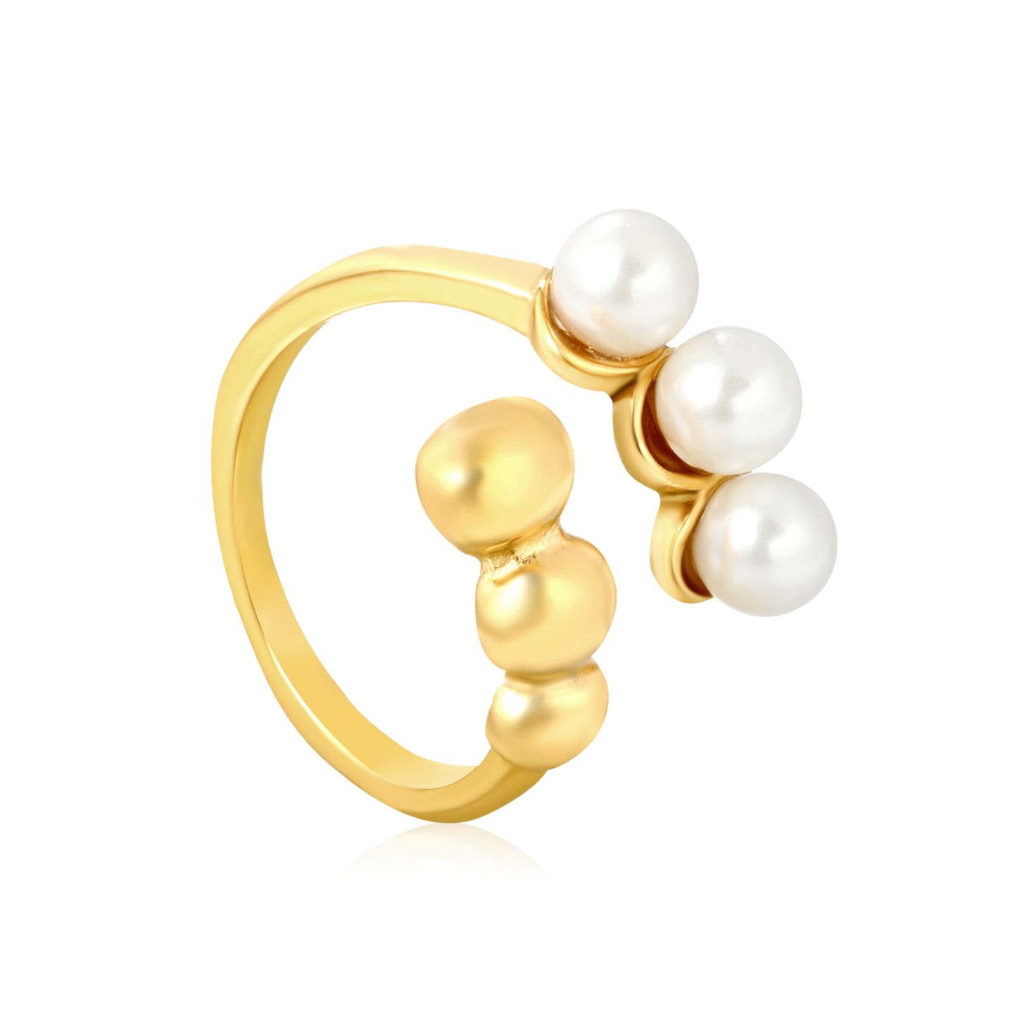 Pearl & Gold Ball Open Ring - 18k Gold