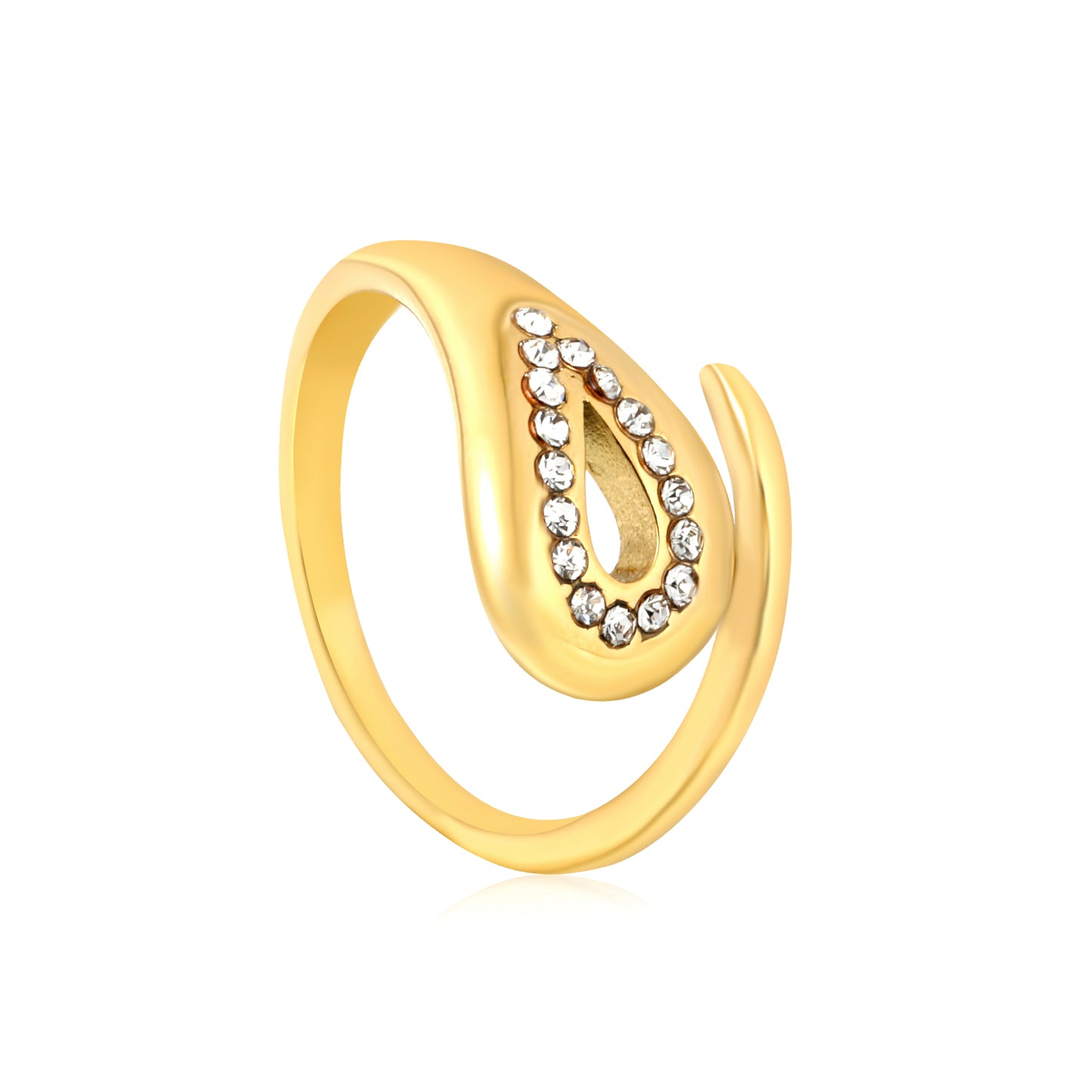 Crystal Teardrop Open Cuff Ring - 18k Gold Plated