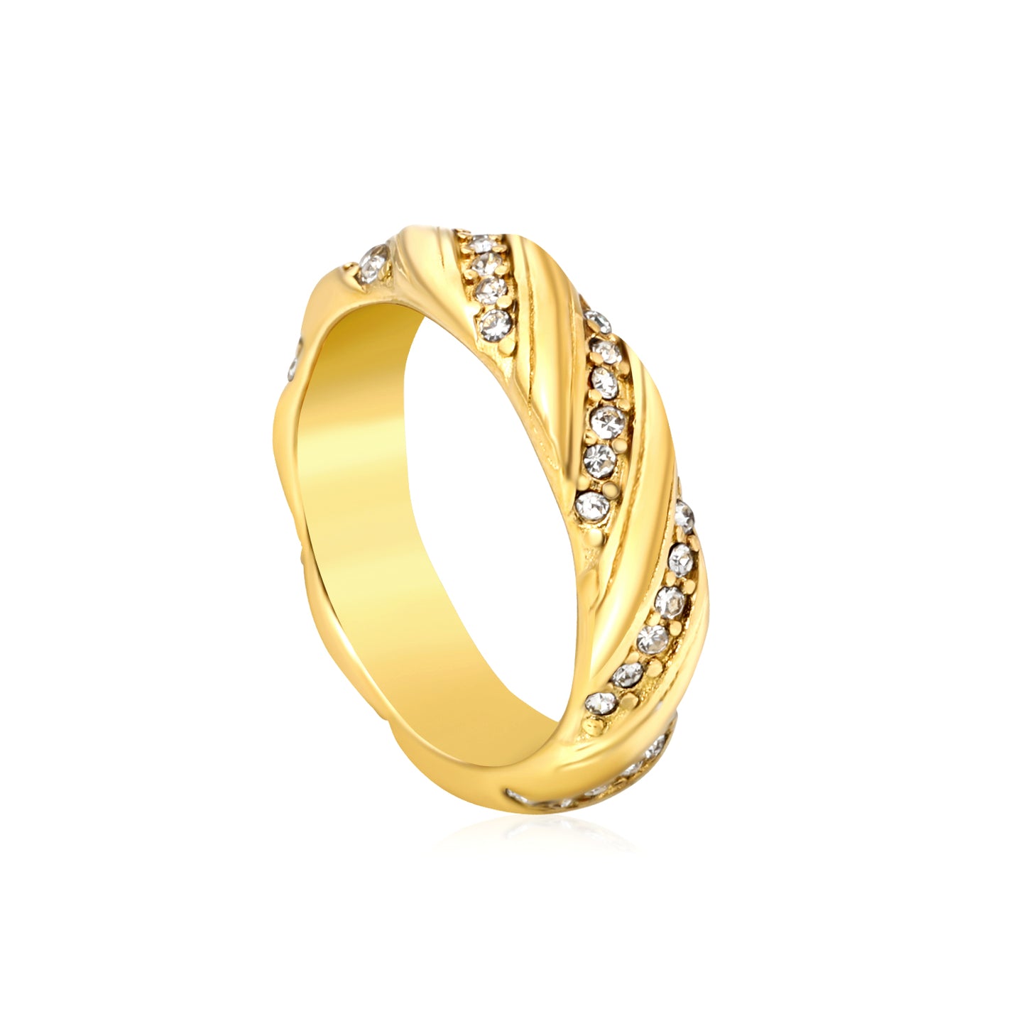 Crystal Twist Band Ring - 18k Gold Plated