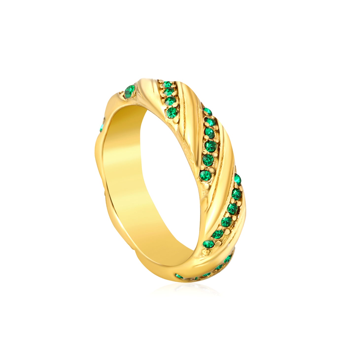 Crystal Twist Band Ring - 18k Gold Plated
