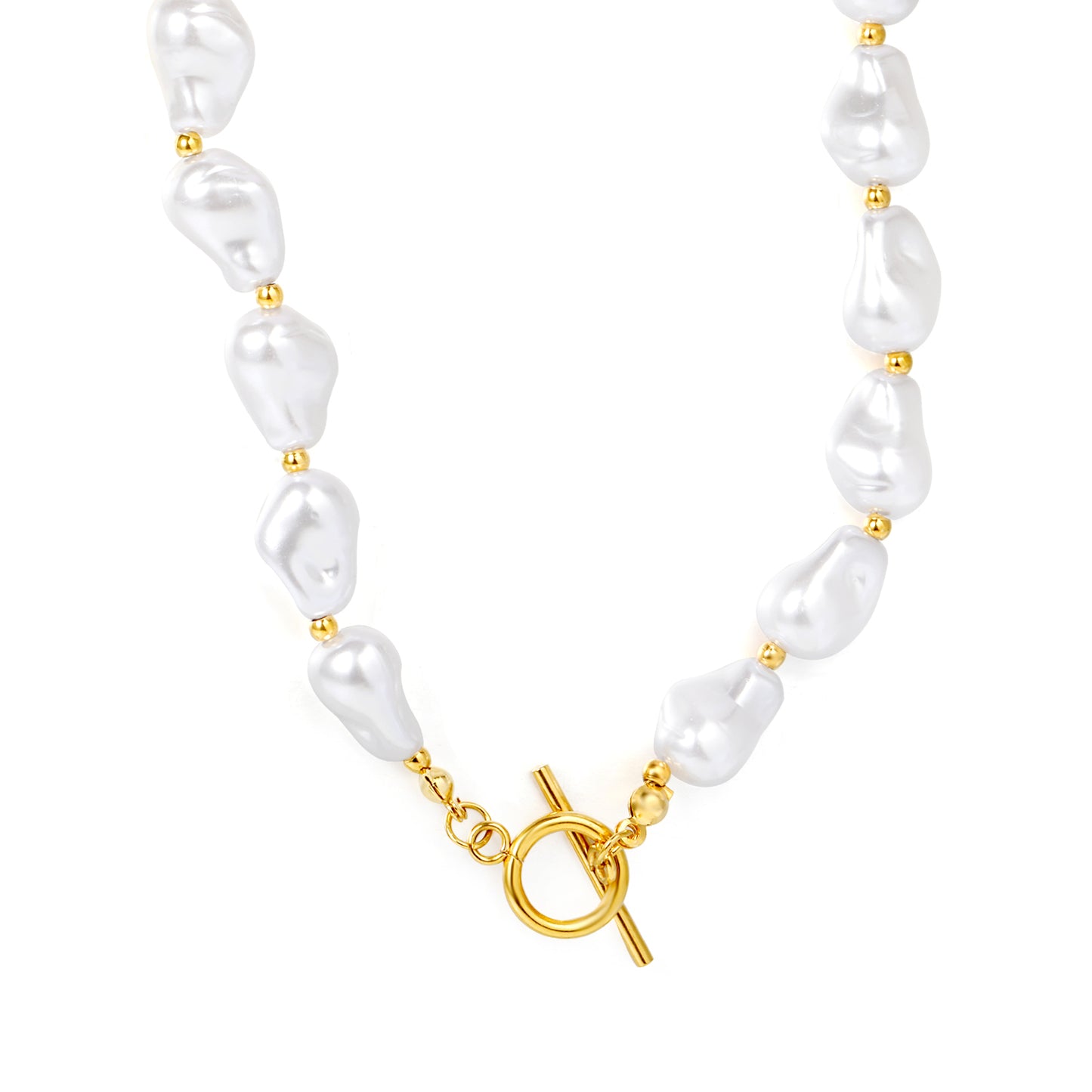 Baroque Pearl & Gold Toggle Necklace - 18k Gold Plated