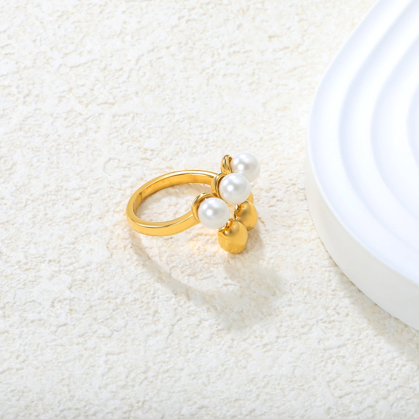 Pearl & Gold Ball Open Ring - 18k Gold