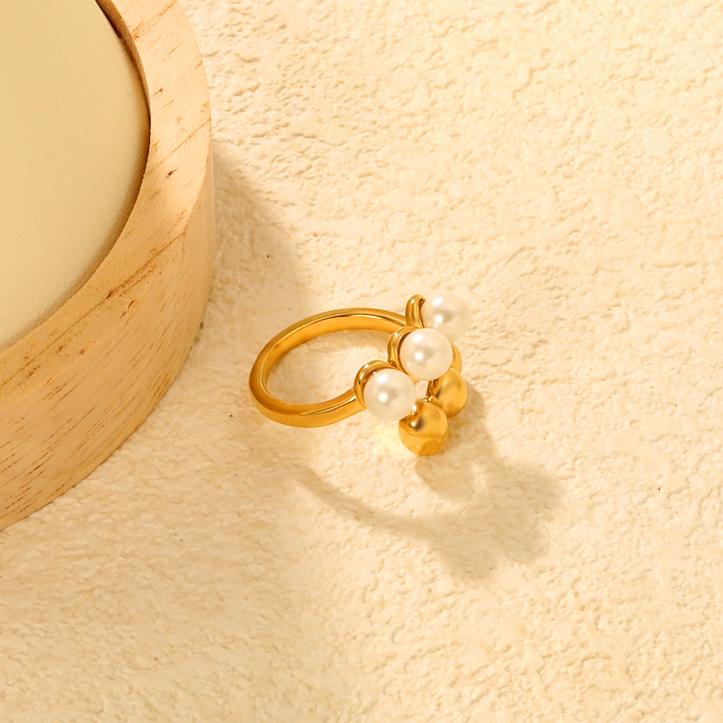 Pearl & Gold Ball Open Ring - 18k Gold