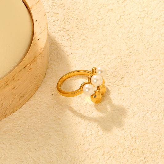 Pearl & Gold Ball Open Ring - 18k Gold