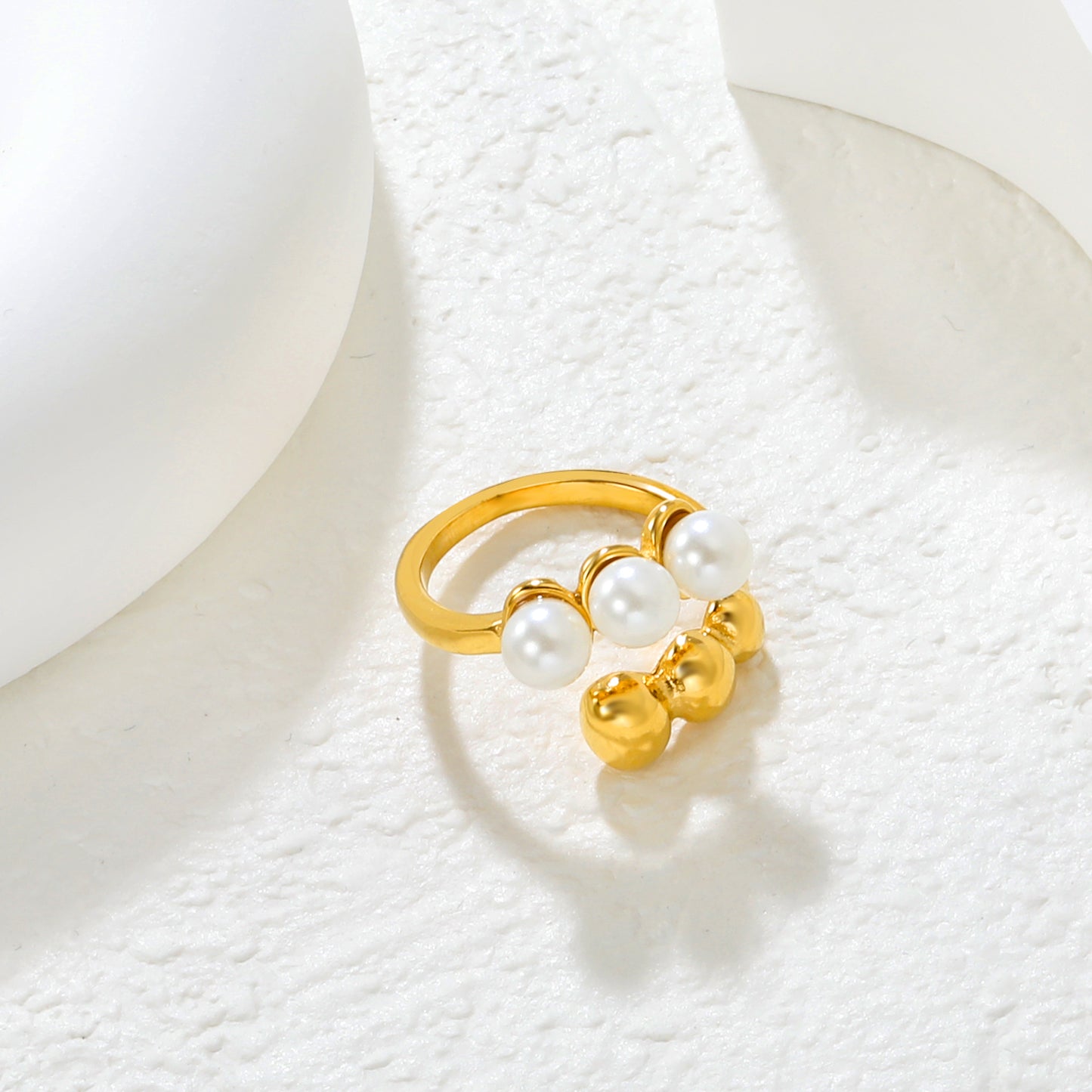 Pearl & Gold Ball Open Ring - 18k Gold