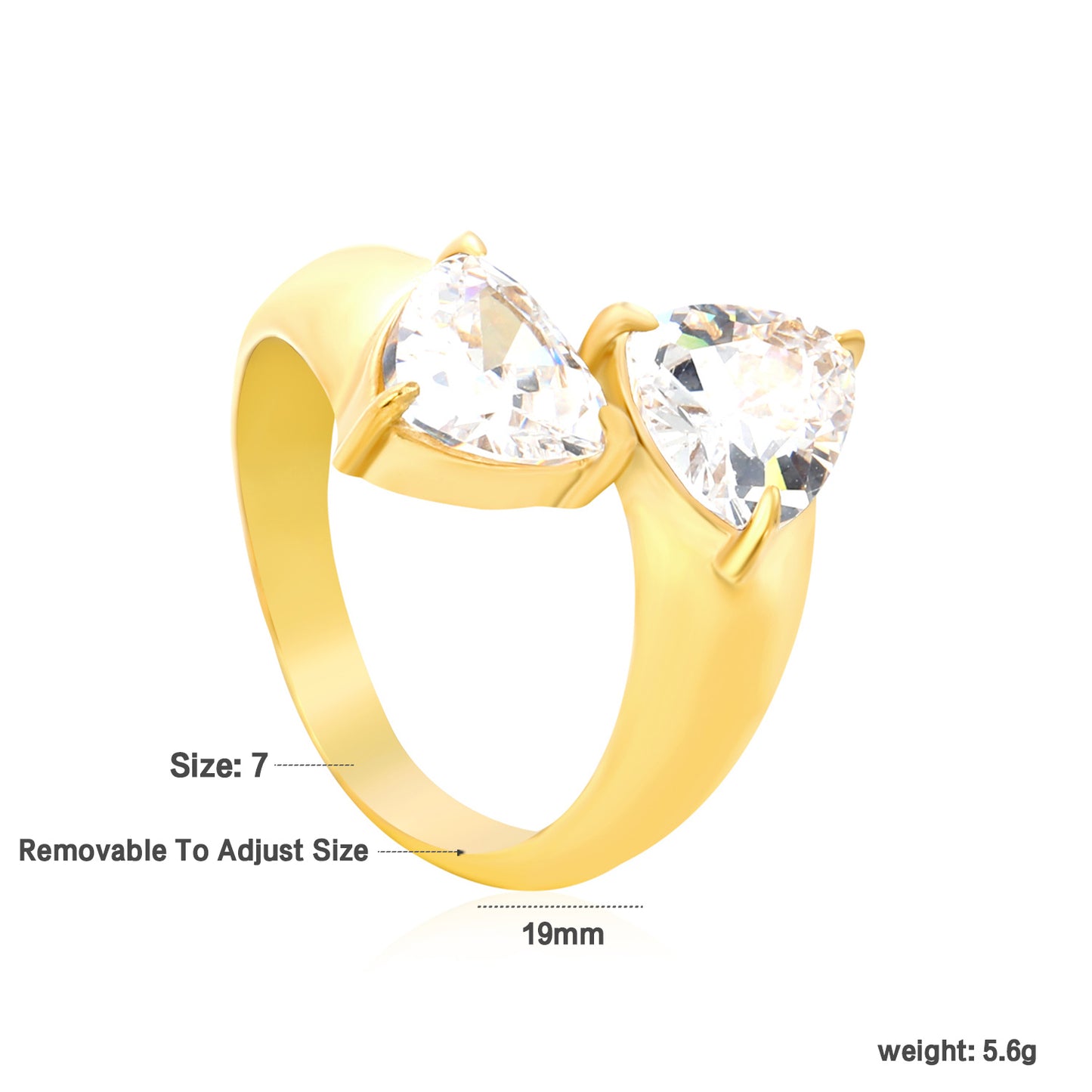 Double Heart Bypass Open Ring - 18k Gold