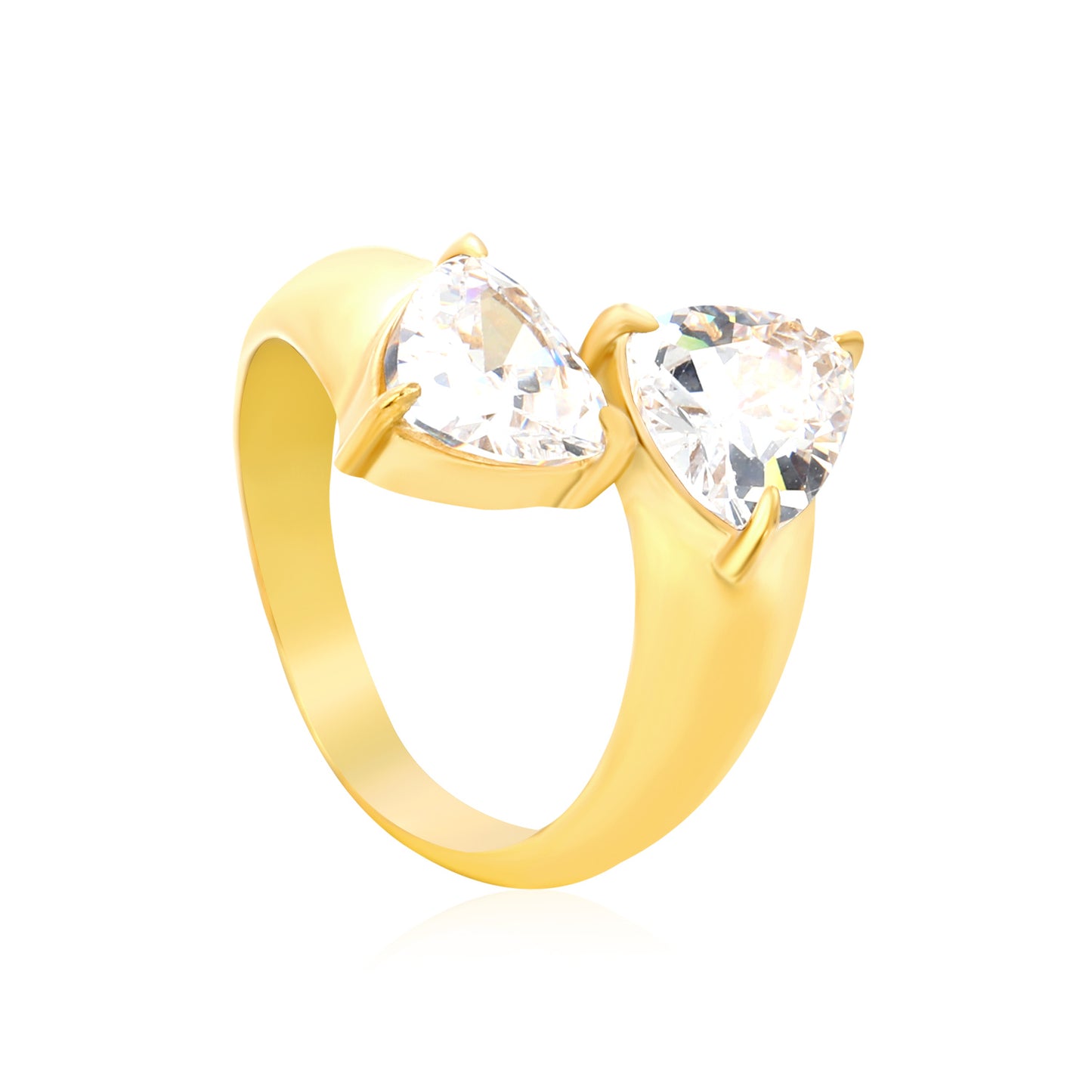Double Heart Bypass Open Ring - 18k Gold