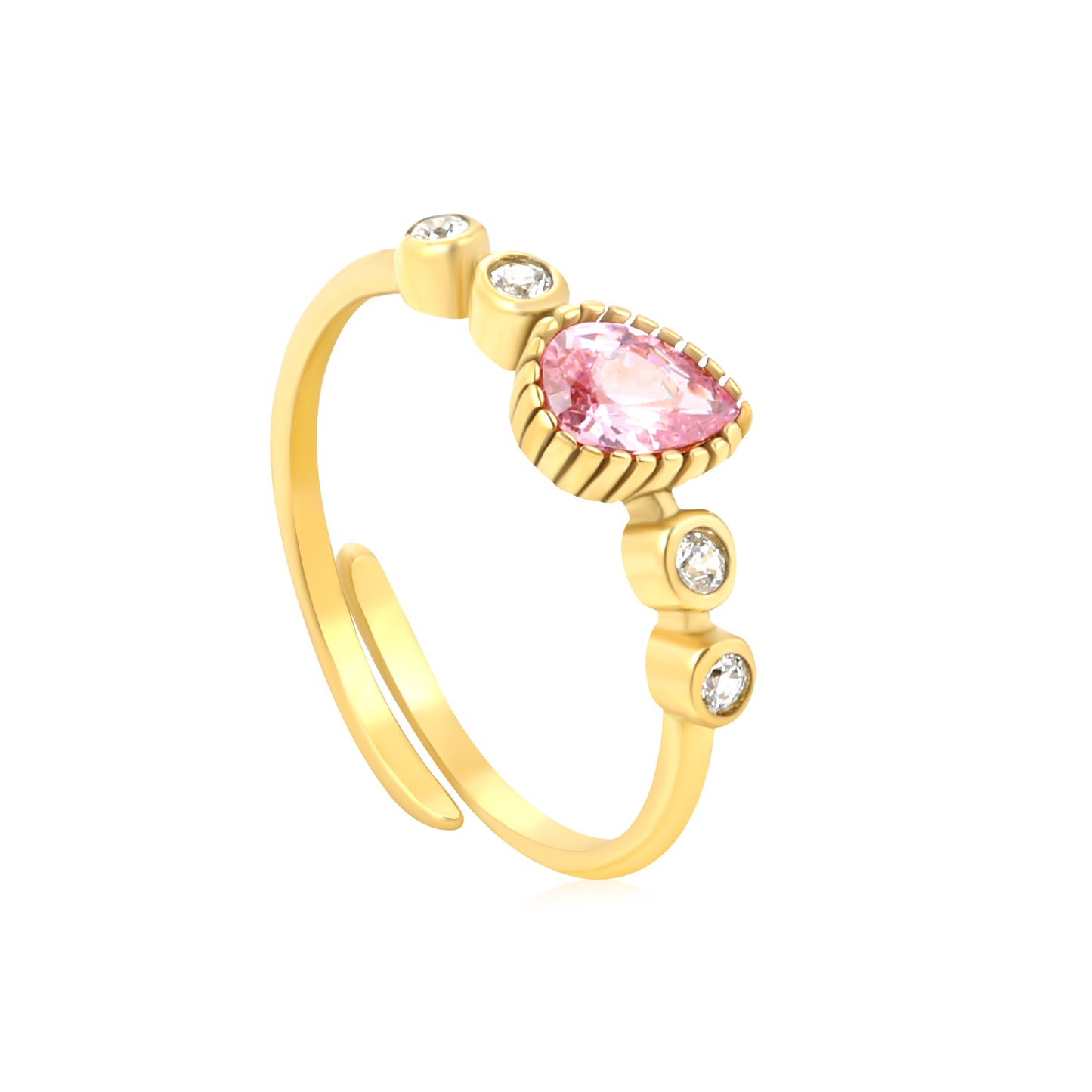 Pink Teardrop Crystal Adjustable Ring - 18k Gold