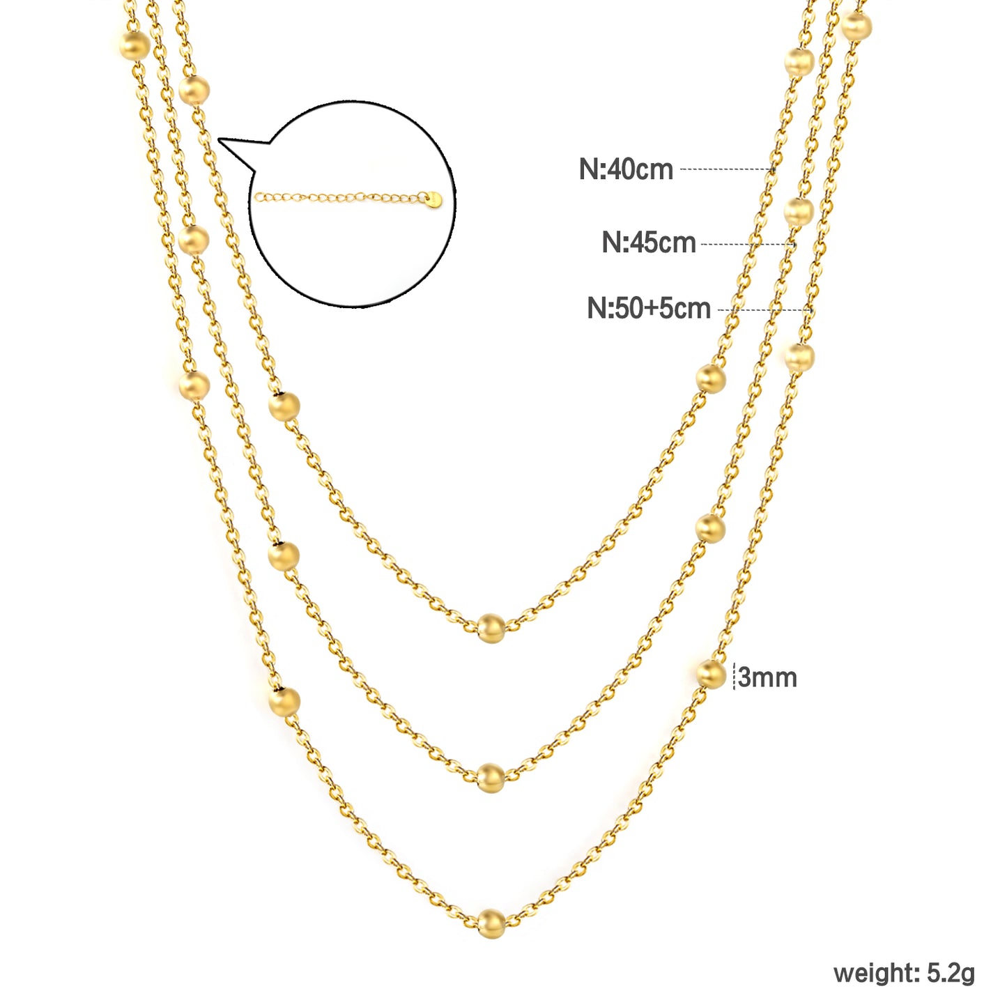 Triple Layer Satellite Bead Chain Necklace - 18k Gold Plated