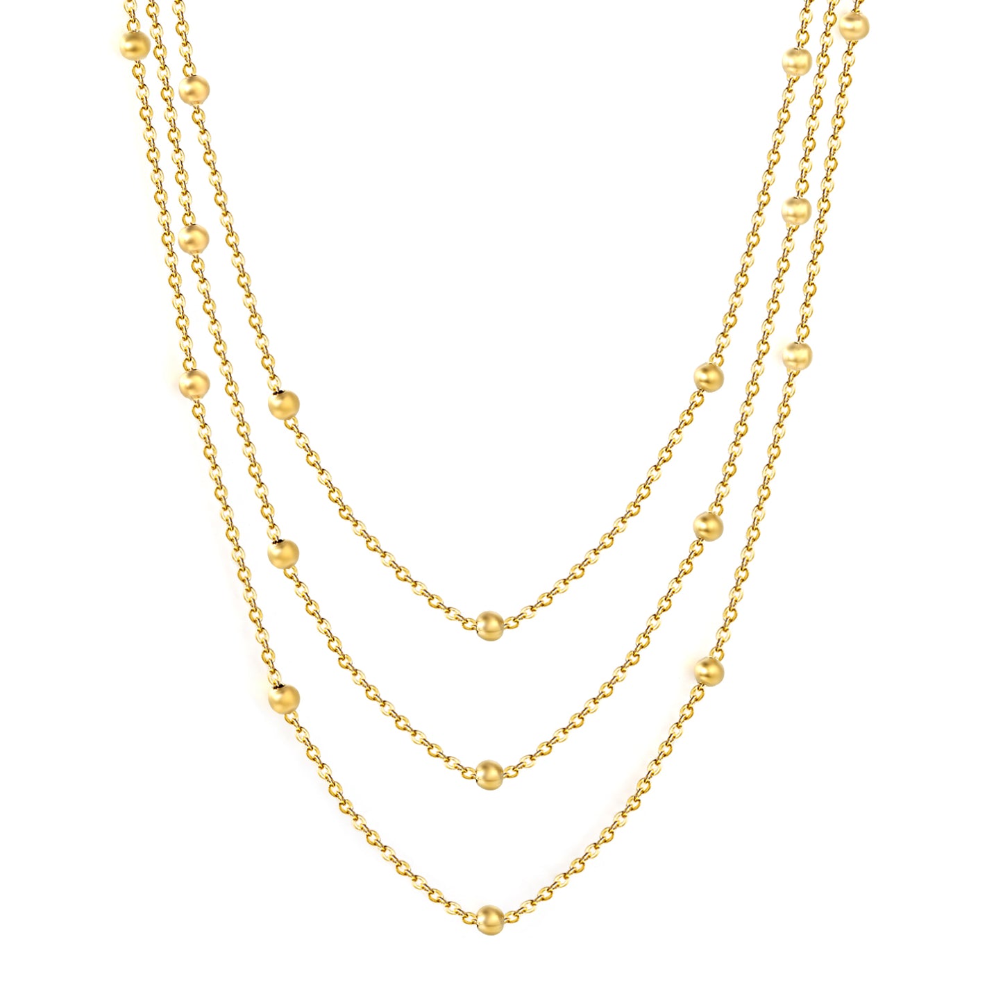 Triple Layer Satellite Bead Chain Necklace - 18k Gold Plated