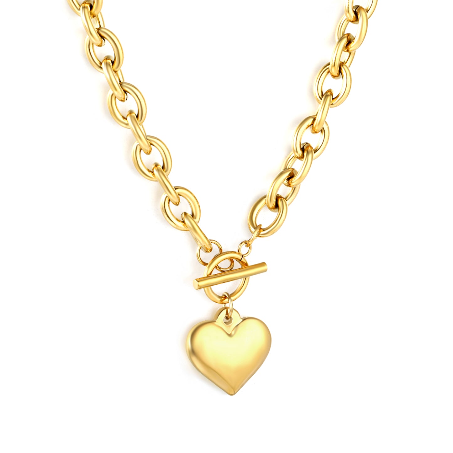 Chunky Cable Chain Heart Toggle Necklace - 18k Gold Plated