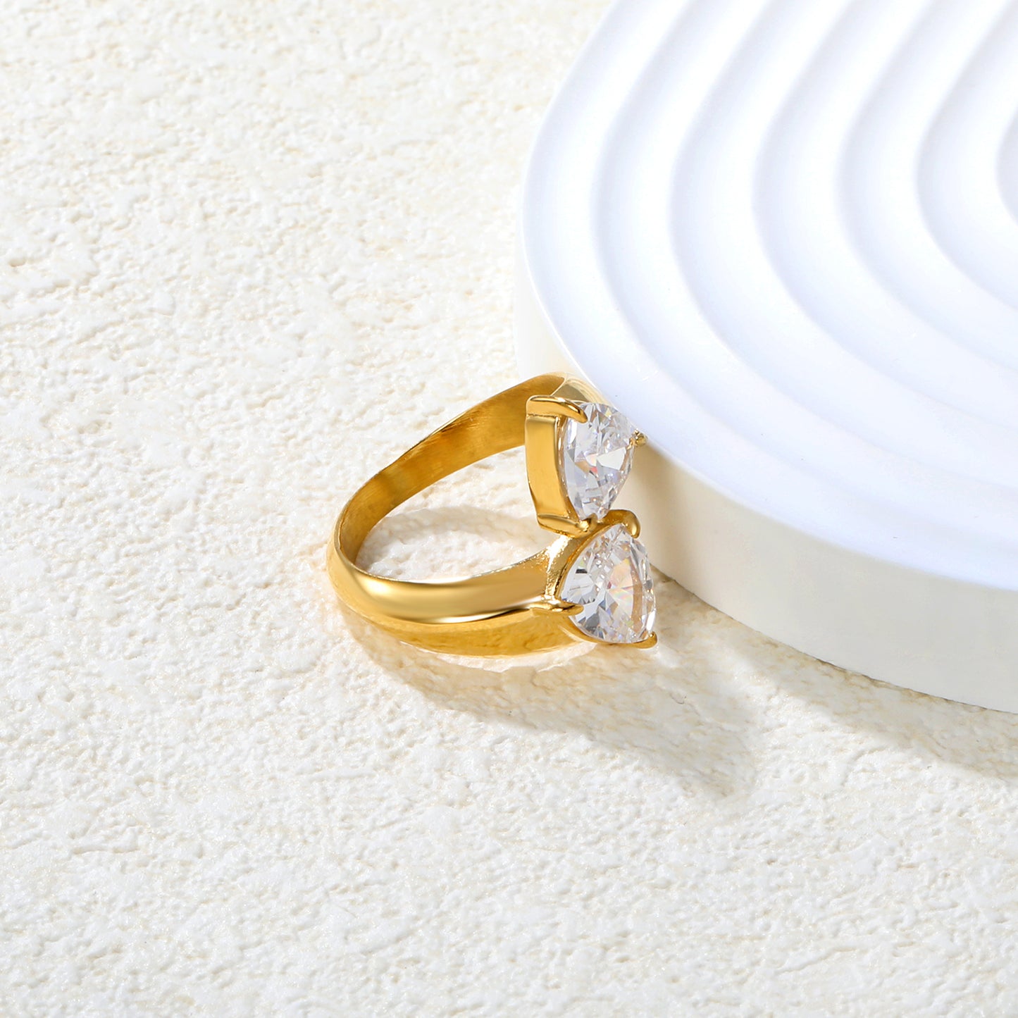 Double Heart Bypass Open Ring - 18k Gold