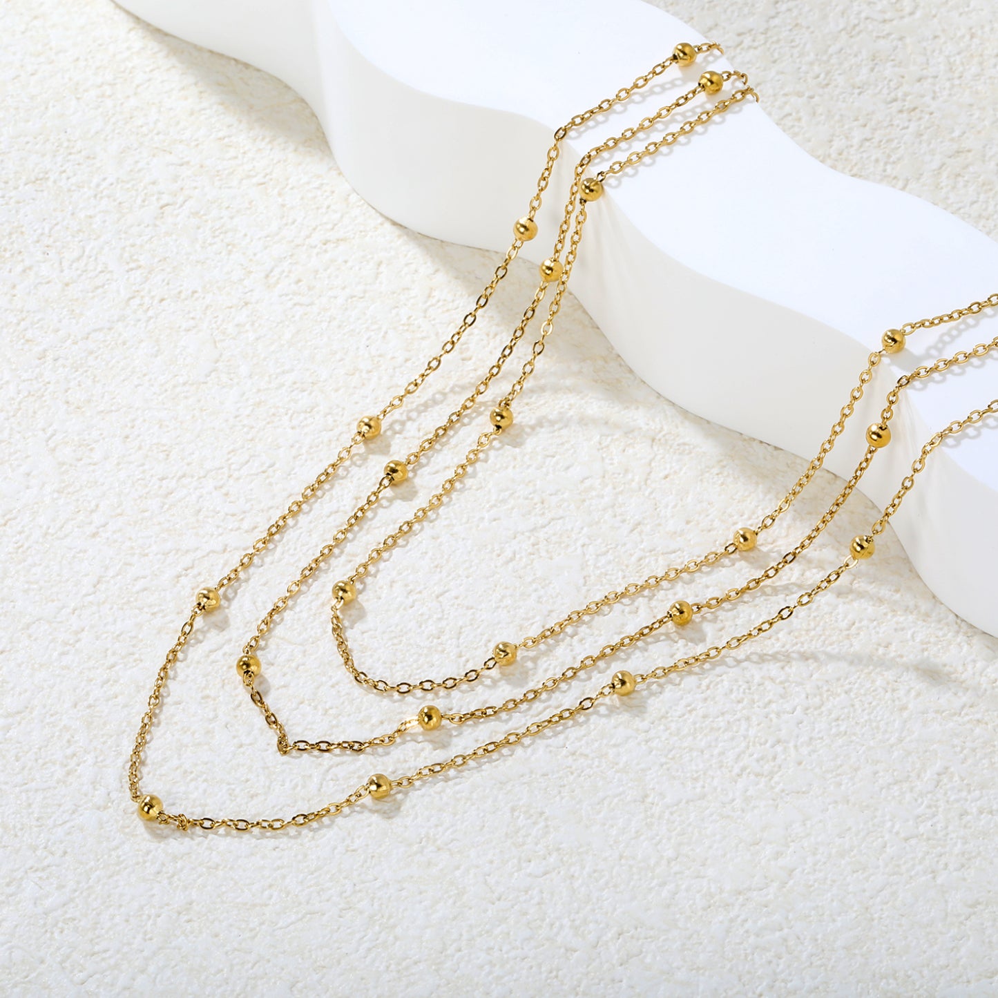 Triple Layer Satellite Bead Chain Necklace - 18k Gold Plated