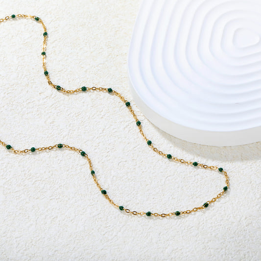 Emerald Green Bead Chain Necklace - 18k Gold Plated