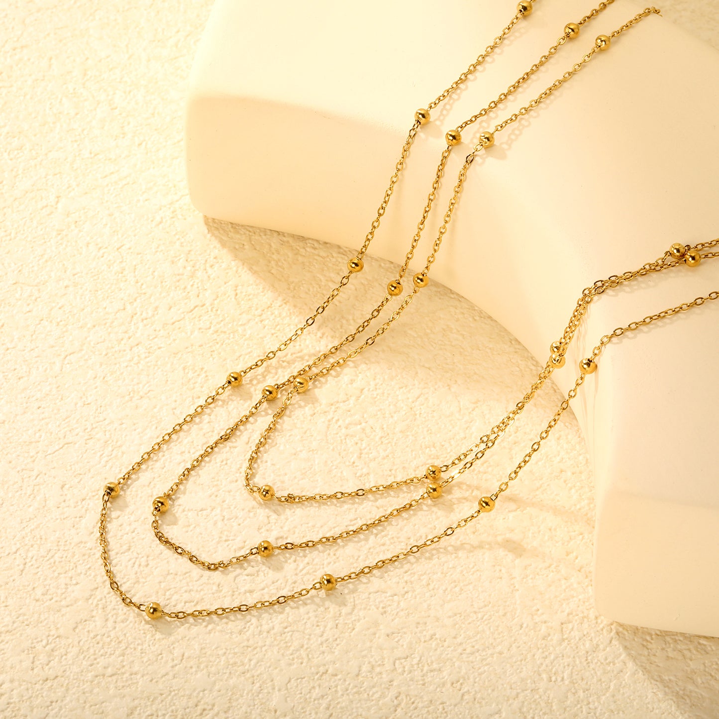 Triple Layer Satellite Bead Chain Necklace - 18k Gold Plated