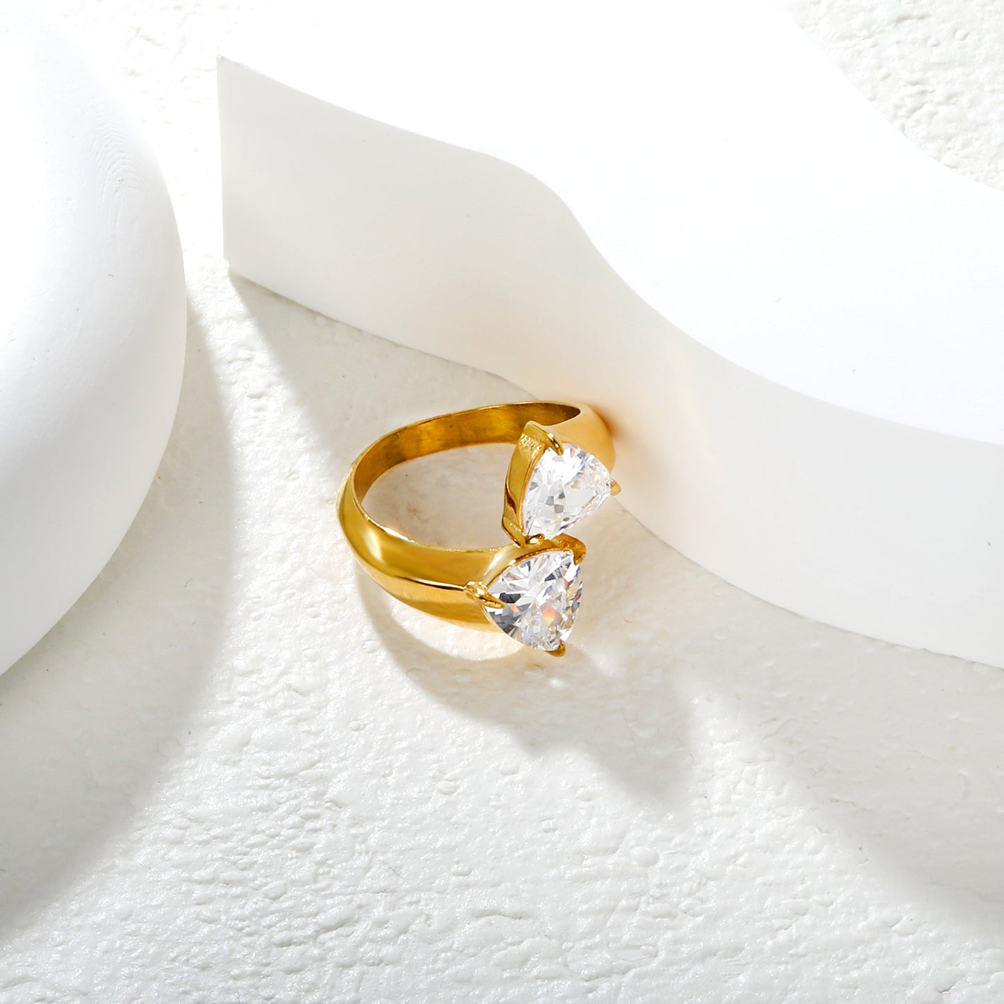 Double Heart Bypass Open Ring - 18k Gold