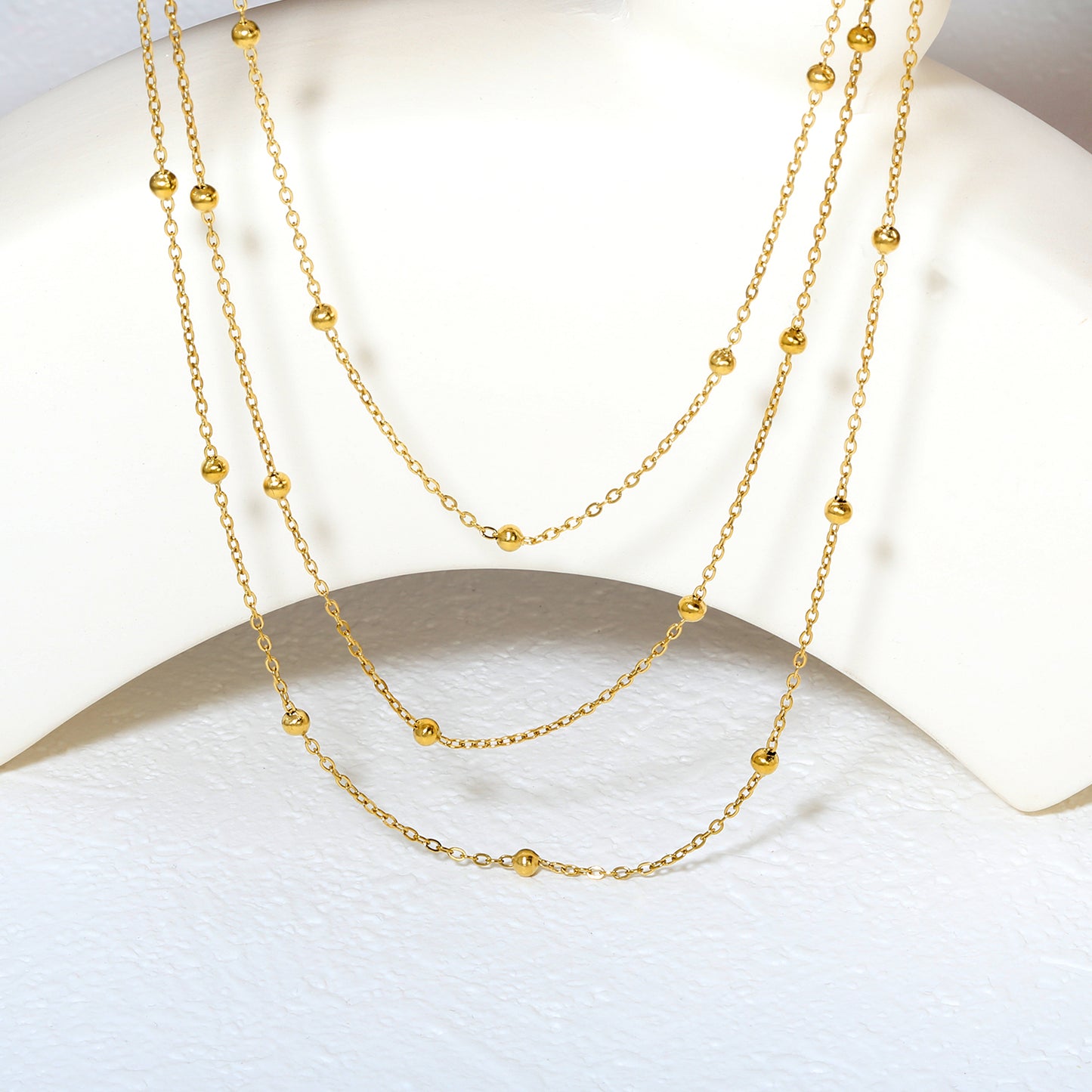 Triple Layer Satellite Bead Chain Necklace - 18k Gold Plated