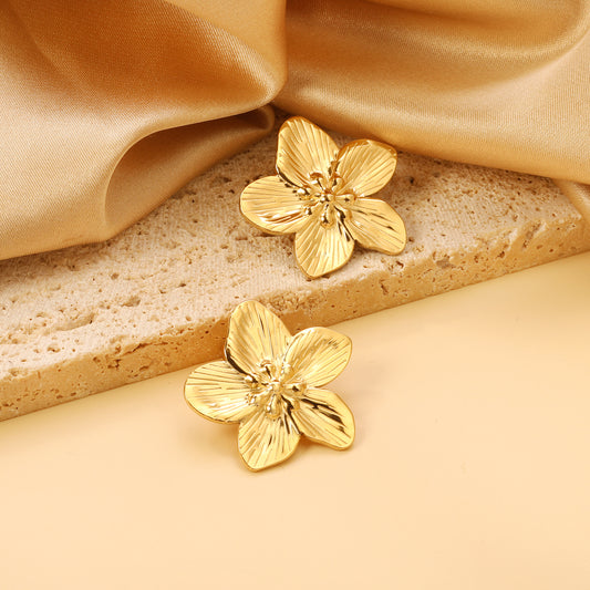 Orchid Flower Stud Earrings - 18k Gold