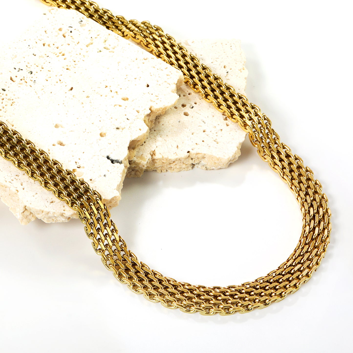 Wide Mesh Bismark Chain Necklace - 18k Gold Plated