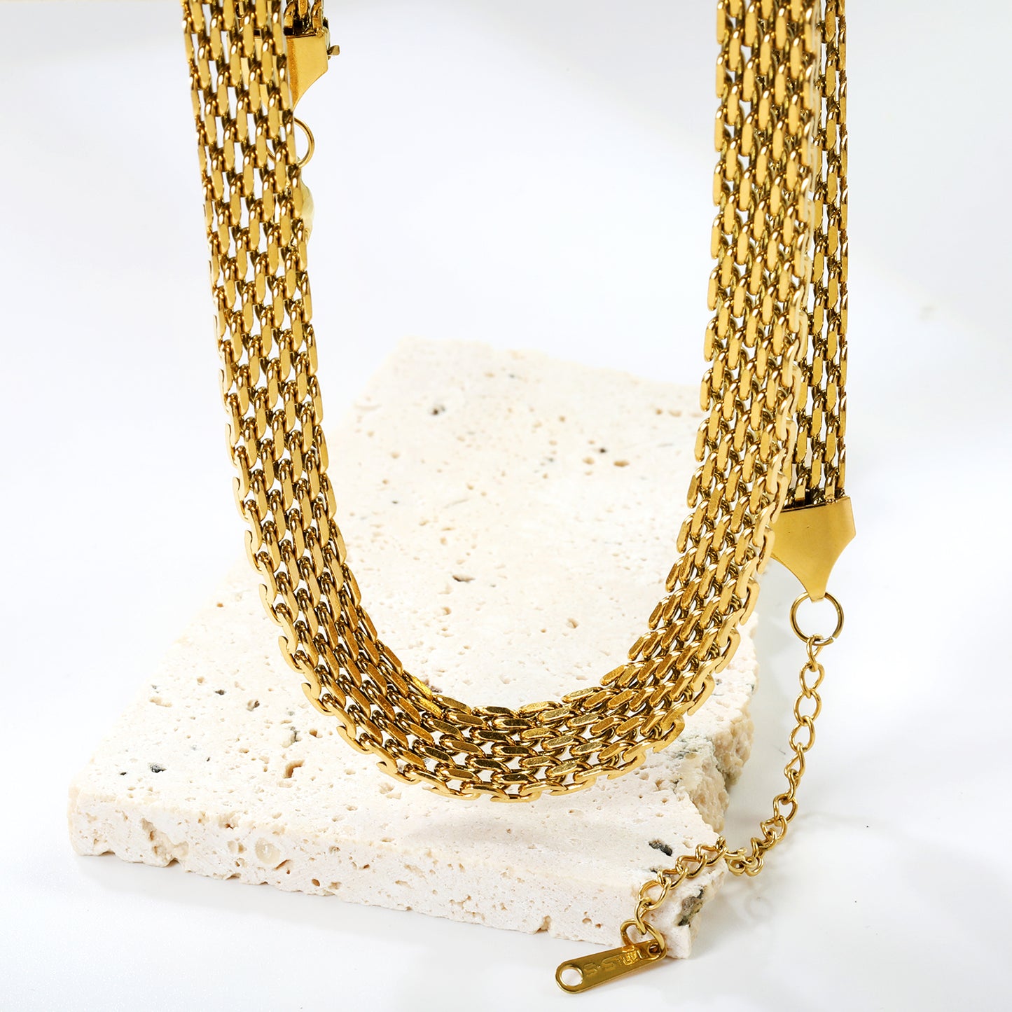 Wide Mesh Bismark Chain Necklace - 18k Gold Plated