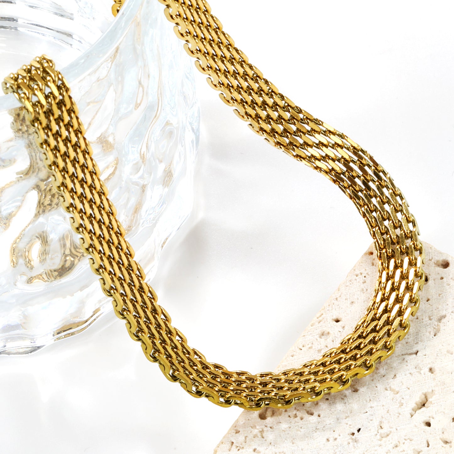 Wide Mesh Bismark Chain Necklace - 18k Gold Plated