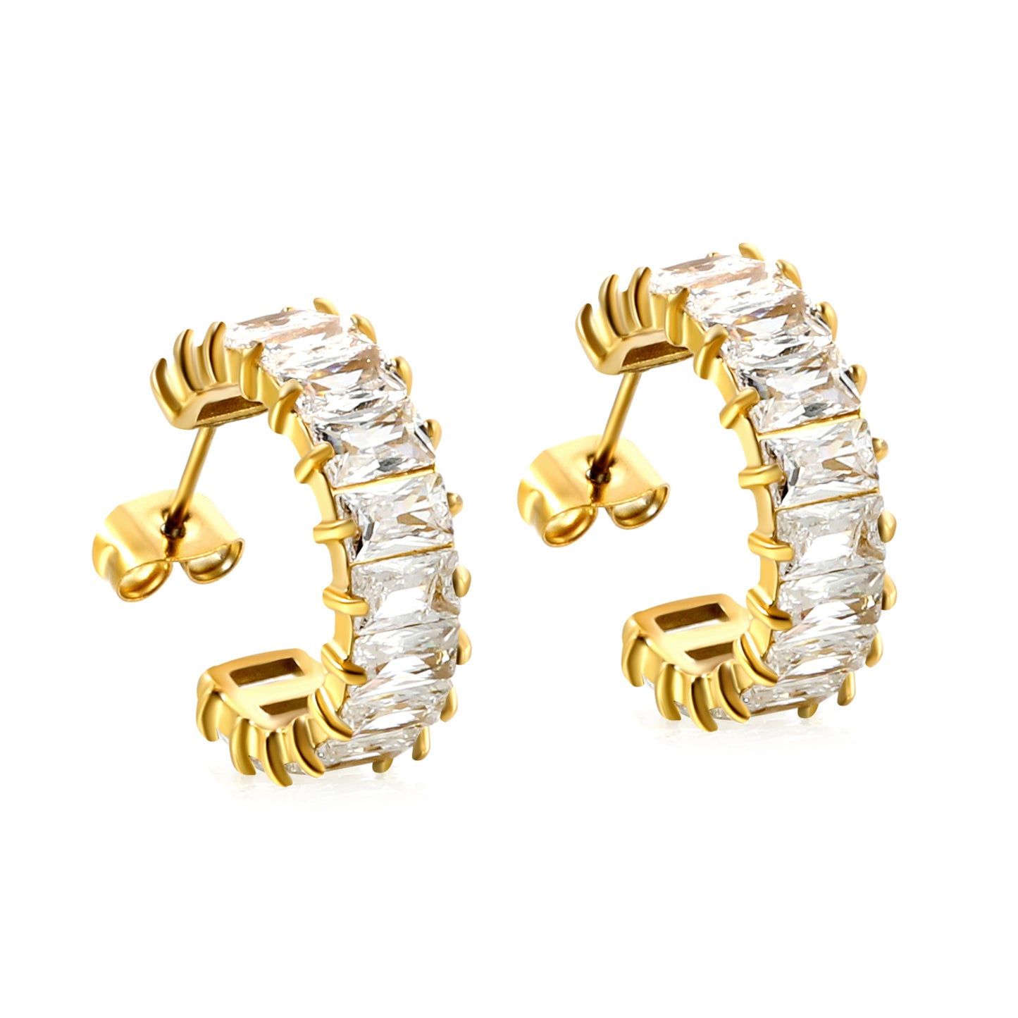 Crystal Baguette Hoop Earrings - 18k Gold Plated