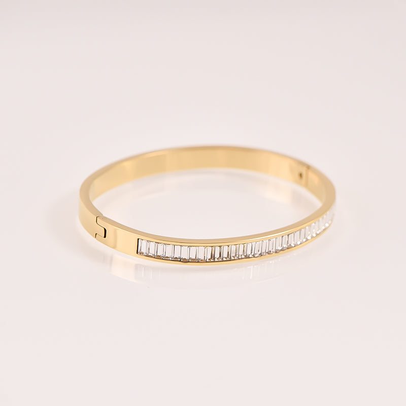 Baguette Crystal Bangle - 18k Gold Plated