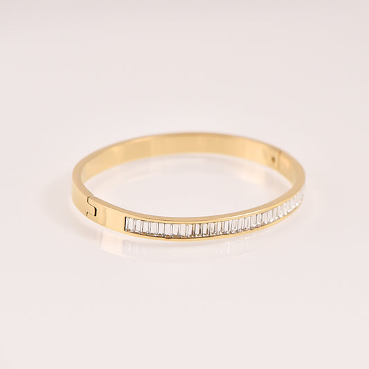 Baguette Crystal Bangle - 18k Gold Plated
