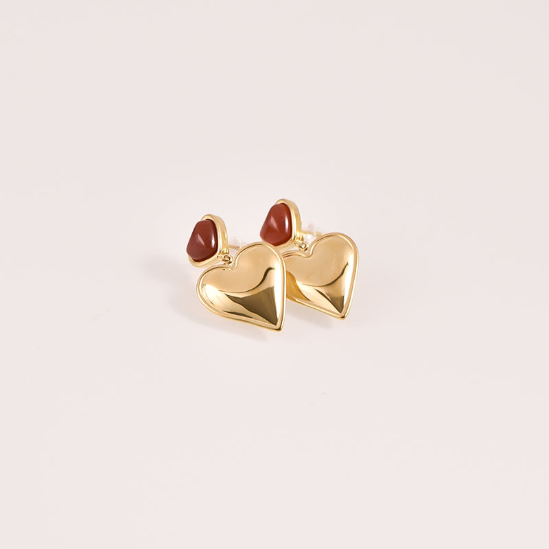 Double Heart Drop Earrings - 18k Gold Plated