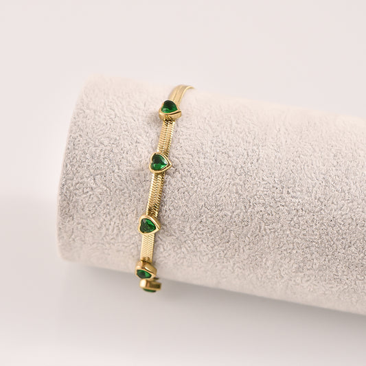 Emerald Green Stone Bracelet - 18k Gold Plated